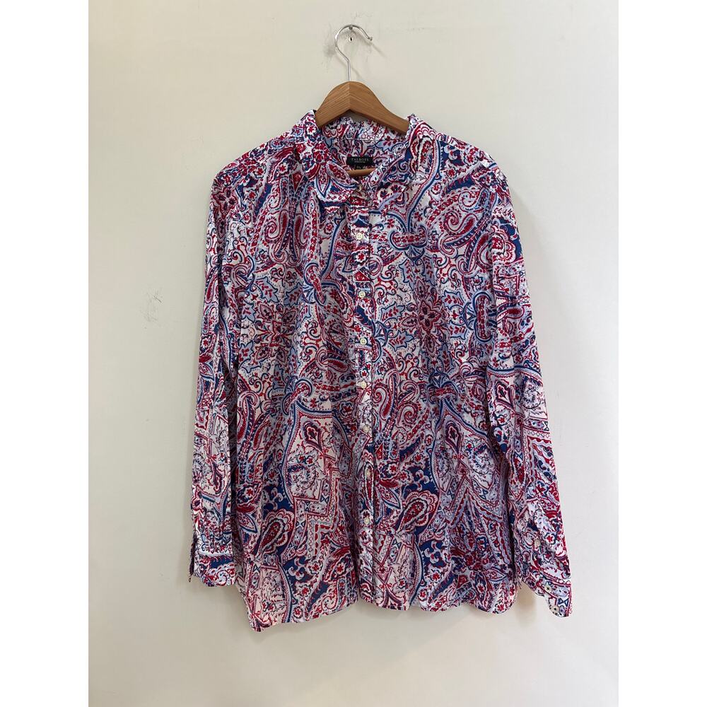 Talbots Plus Shirt Women Sz 3XPetite Button Patriotic Roll Tab Long Sleeve